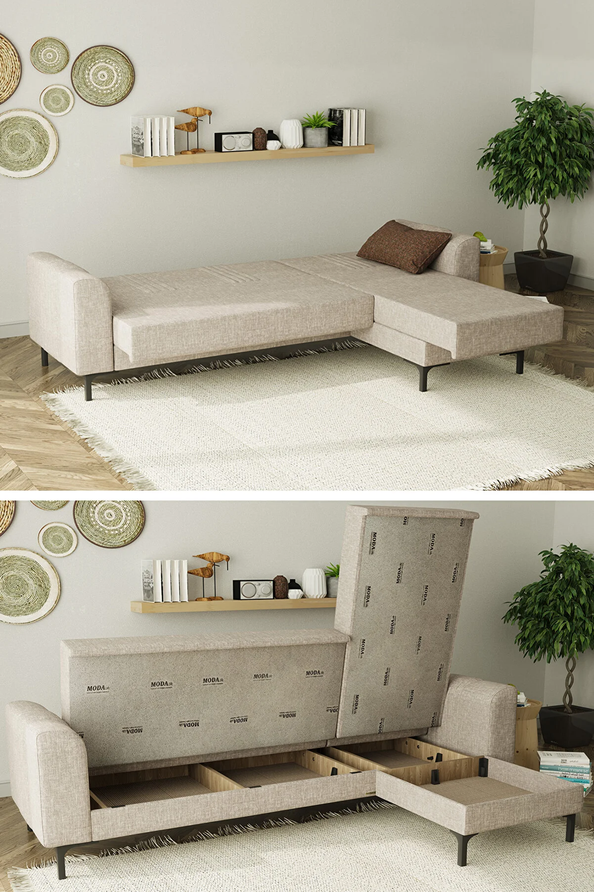 Ecksofa und Schlafsofa mit Lagerraum